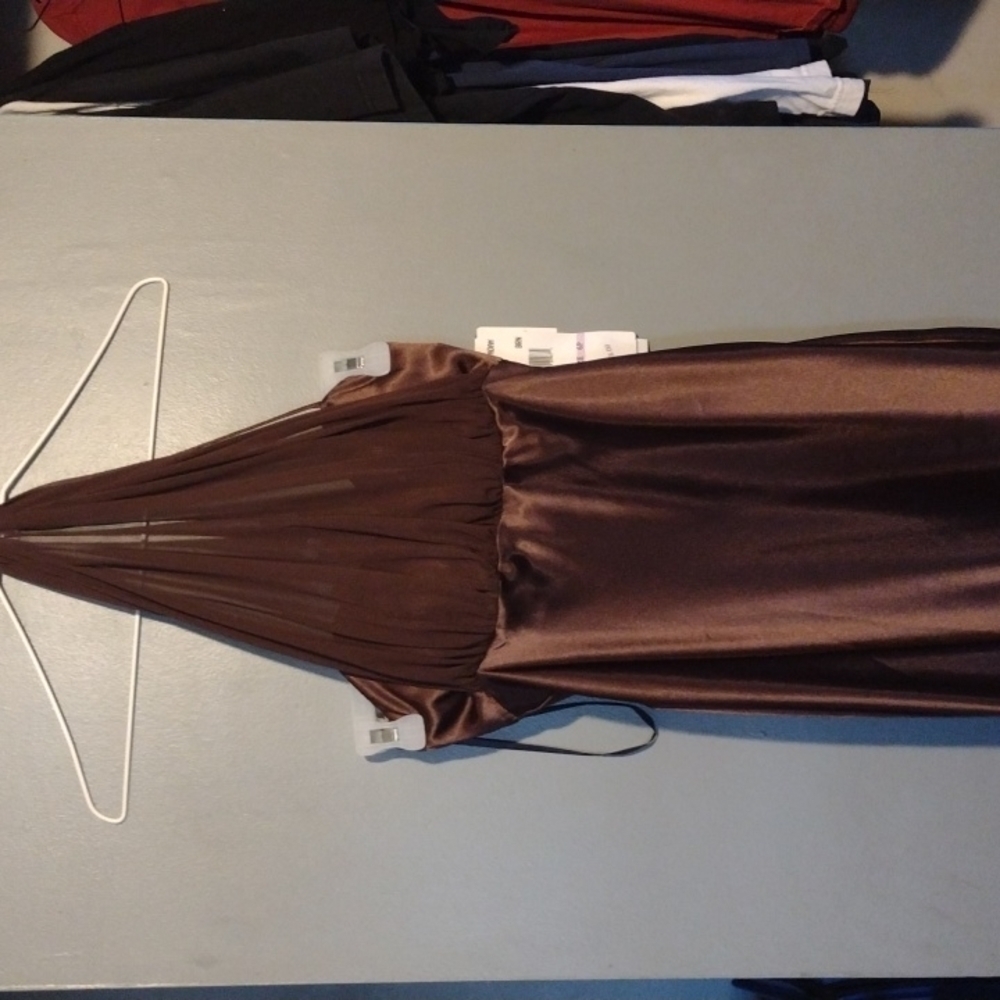 Betsy & Adam Brown Halter Prom Dress - Picture 2 of 14